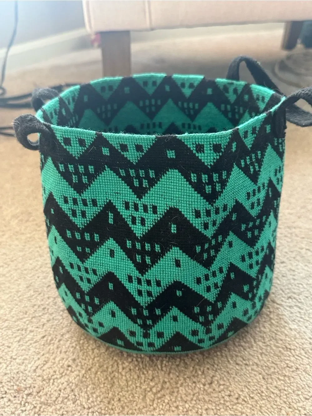 Green & Black Zigzag Knit Storage Basket